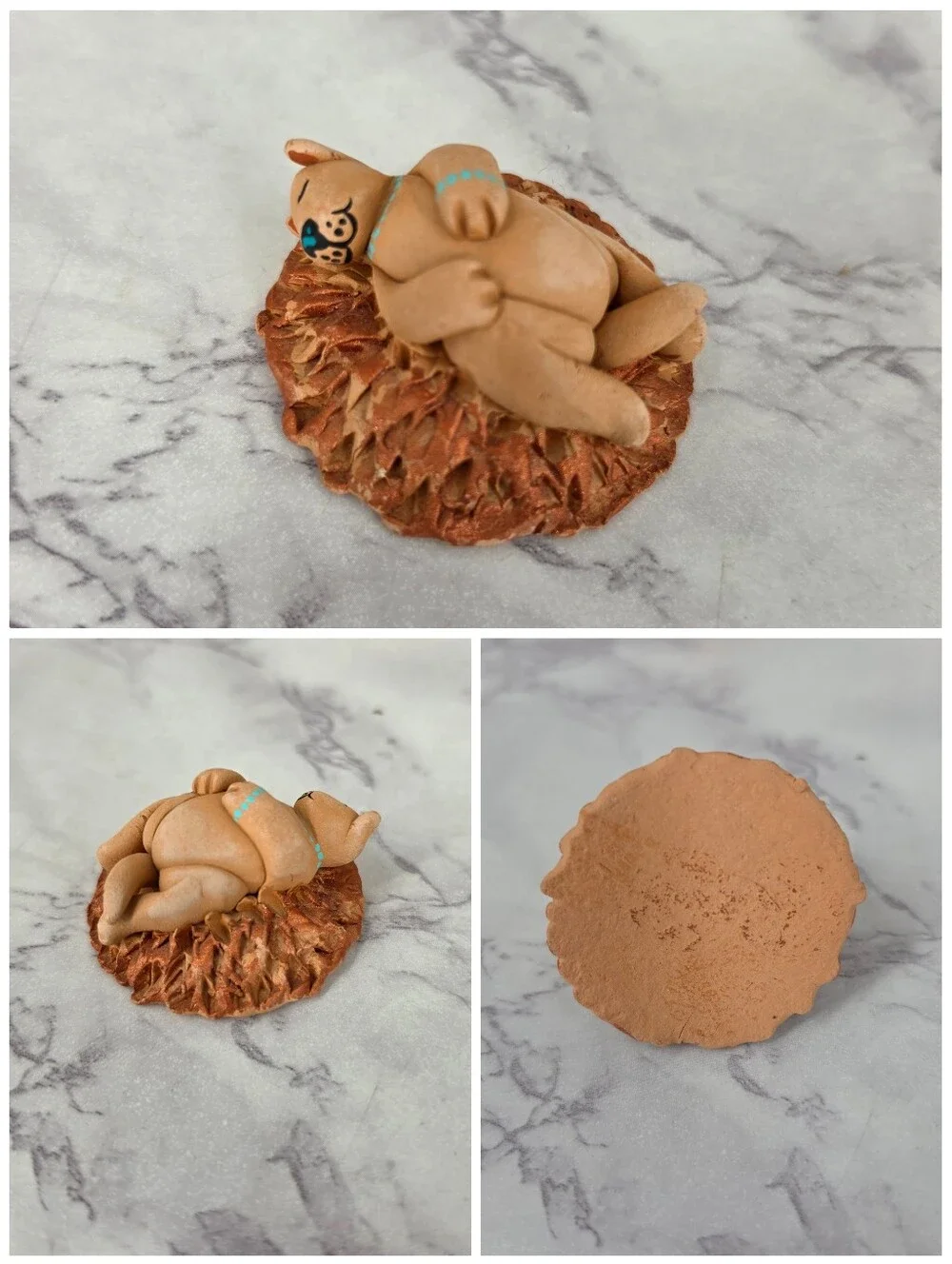 Native American Nativity Set Turquoise Brown Peublo Pottery Figurines Vintage